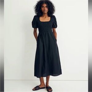 Madewell Black Lucie Puff Sleeve Midi Dress